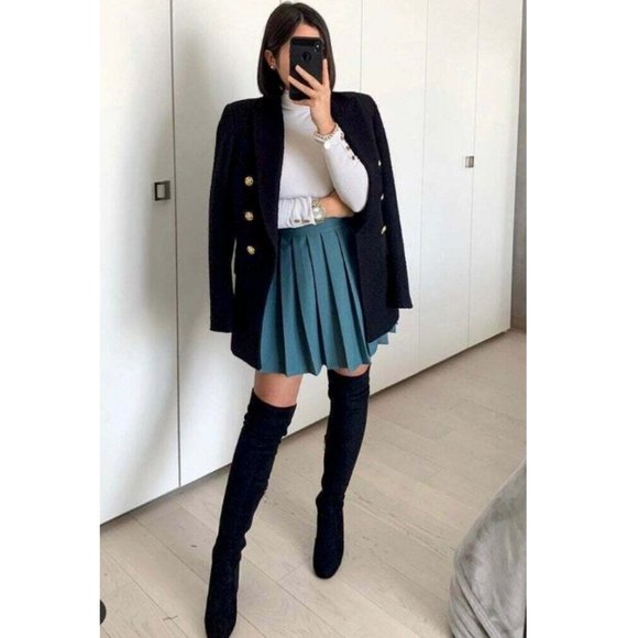 COPY - ZARA WOMEN NEW DOUBLE BREASTED TEXTURED WEAVE BLAZER BLACK 2761/257 XS - Picture 4 of 13